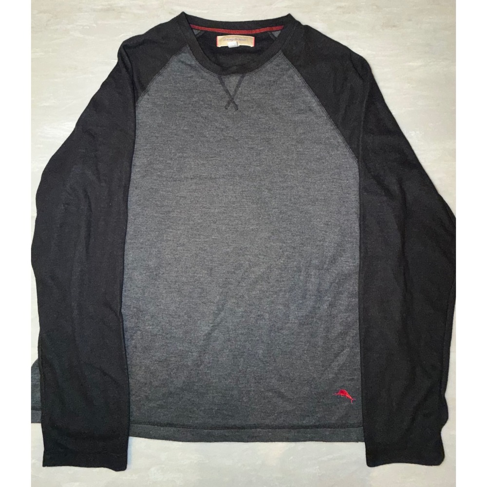 Tommy Bahama Mens XXL Raglan Long Sleeve Shirt Charcoal Black Marlin Logo